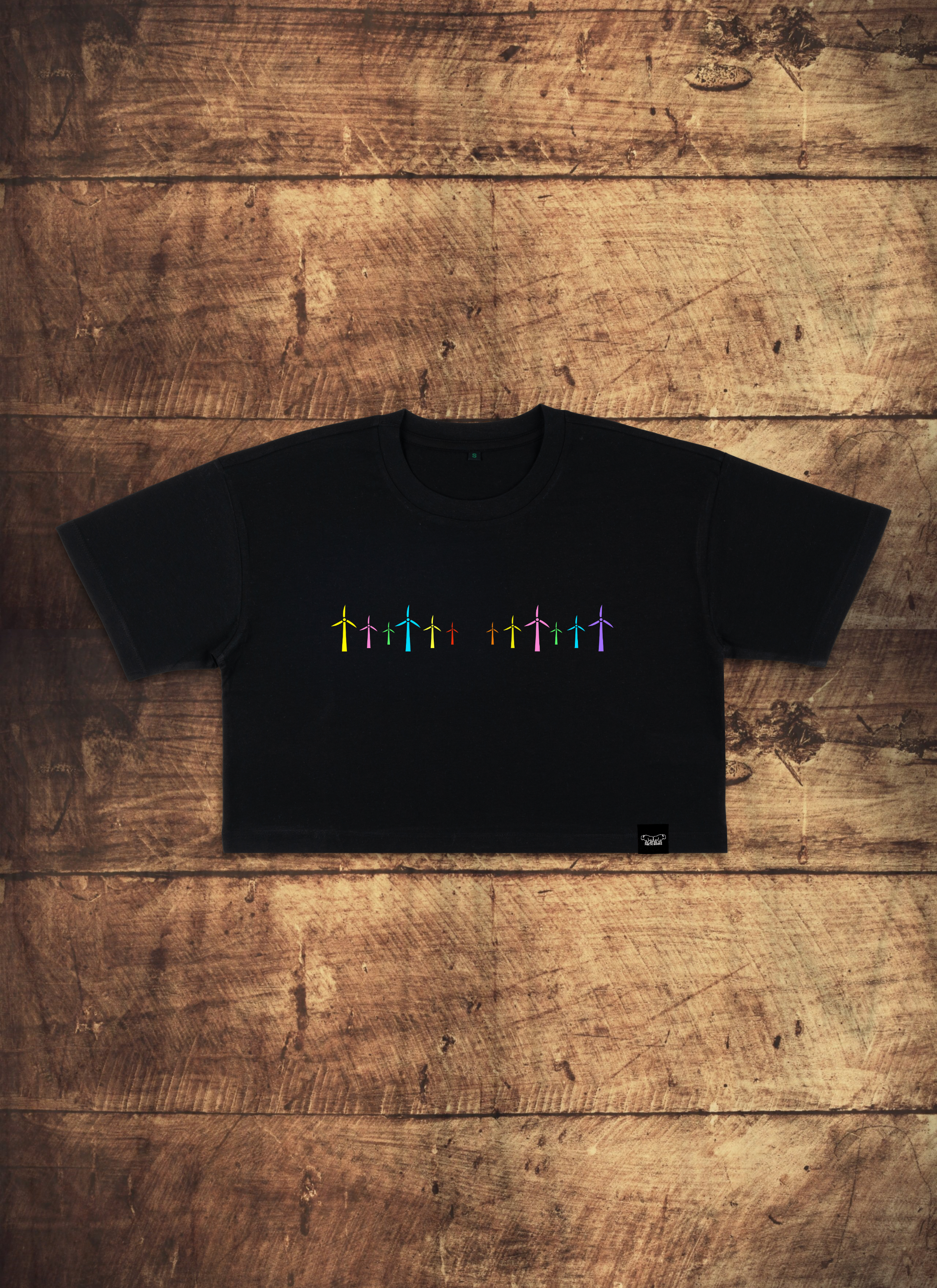 Women's Cropped Loose Fit Rainbow Windfarm T Shirt
