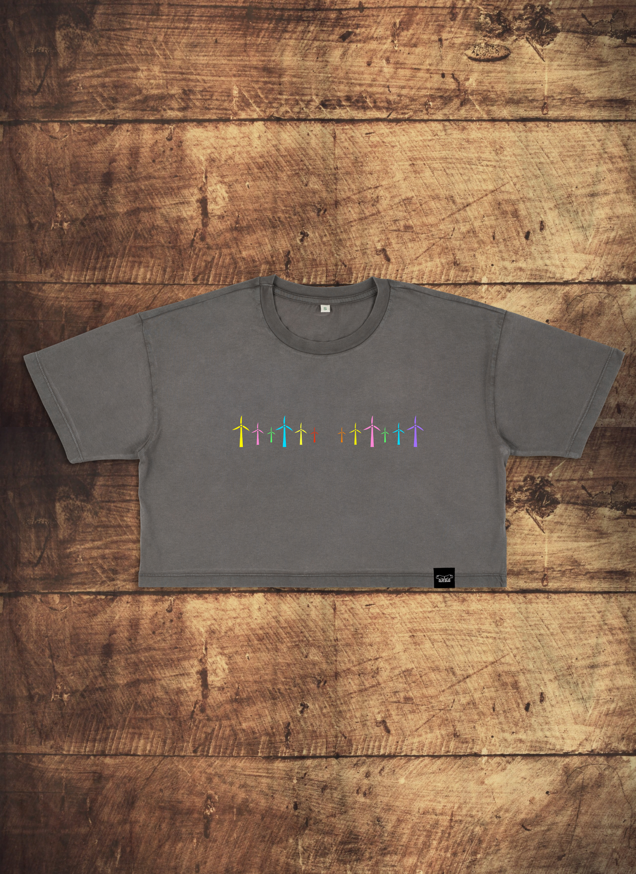 Women's Cropped Loose Fit Rainbow Windfarm T Shirt